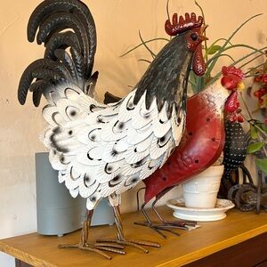 Decorative Metal Rooster & Hen Sculpture